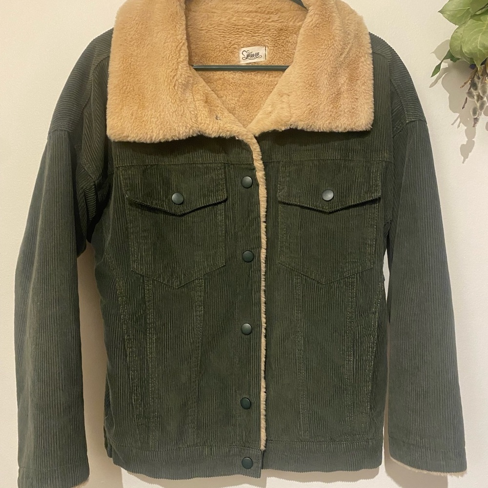 Vintage Green Corduroy and faux fur jacket